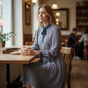 Deadstock 70s  Blue Midi Dress, Size 10